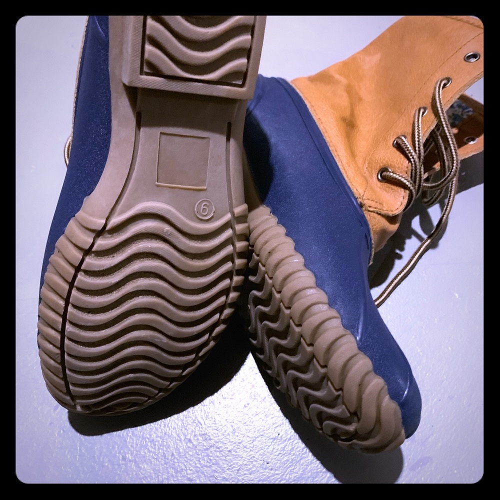 Blue suede duck boots